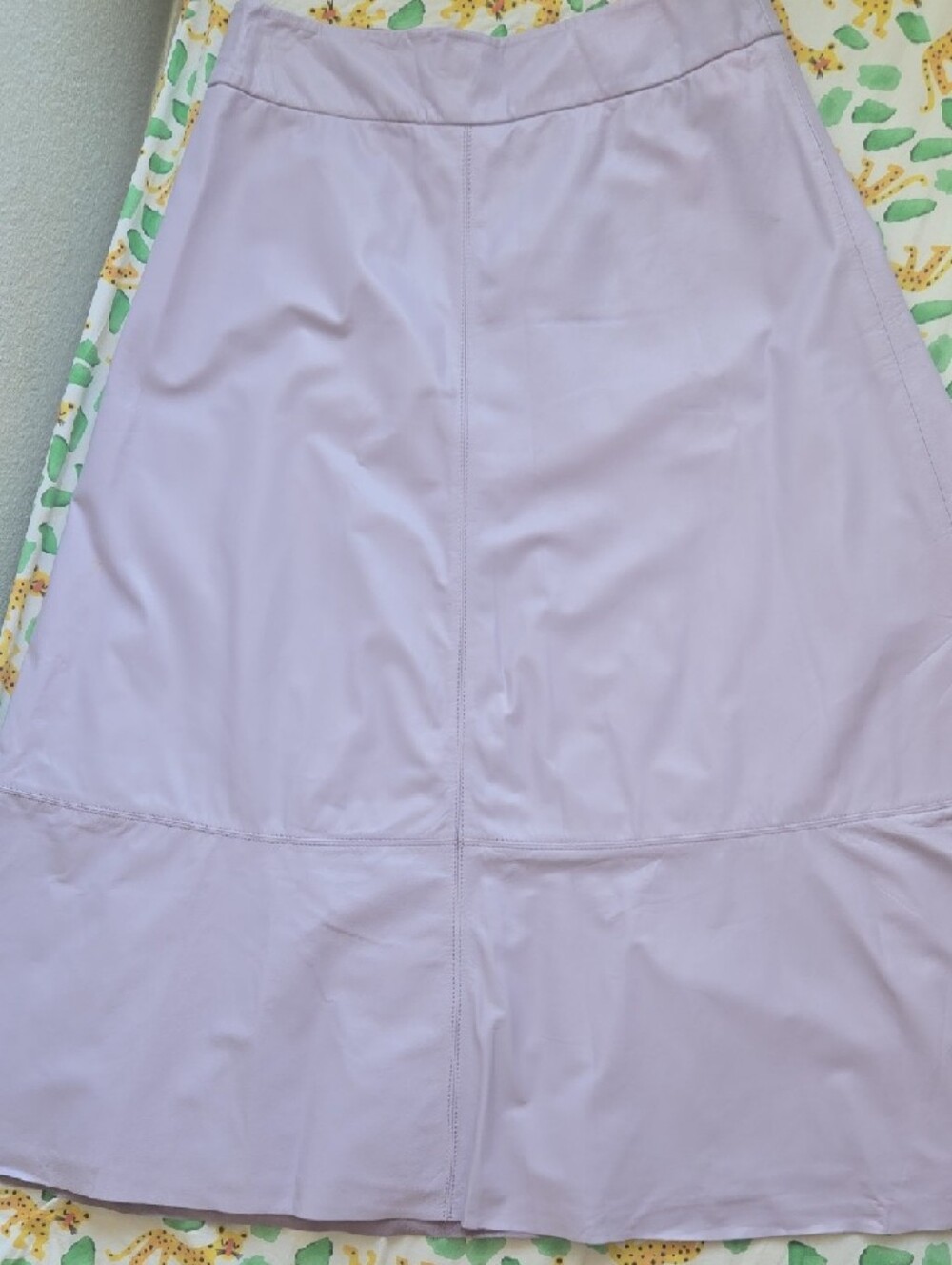 Alice + Olivia Leather Lavender A-Line Midi Skirt with Center Back Zip